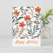 Vrolijke Feestdagen Bloemen Waterverf Prettig Kers Feestdagenkaart (Staand voorkant)