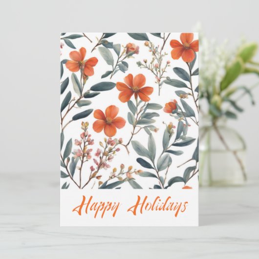 Vrolijke Feestdagen Bloemen Waterverf Prettig Kers Feestdagenkaart (Staand voorkant)