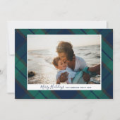 Vrolijke Feestdagen Foto Zwart horloge Tartan Plai Feestdagenkaart (Voorkant)