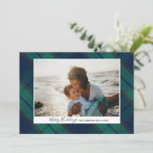 Vrolijke Feestdagen Foto Zwart horloge Tartan Plai Feestdagenkaart (Staand voorkant)