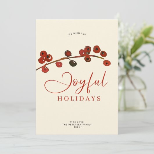 Vrolijke feestdagen rode bessen Kerstmis niet-foto Feestdagenkaart (Staand voorkant)