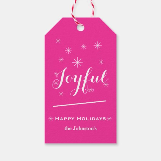 Vrolijke Feestdagen Script Rustic Hot Pink Christm Cadeaulabel (Voorkant)