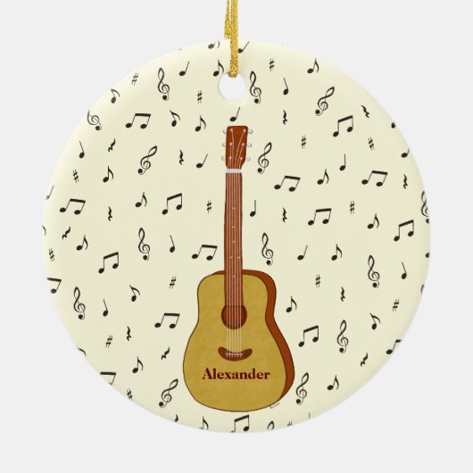 Vrolijke feestelijke gitarist Music Note Design Keramisch Ornament (Achterkant)