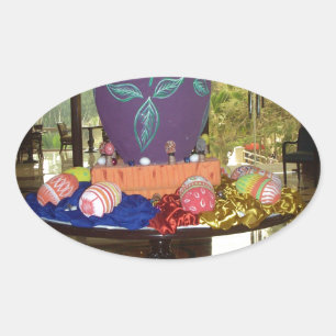 Vrolijke Feestelijke Lente Pasen Kleurrijke Eieren Ovale Sticker