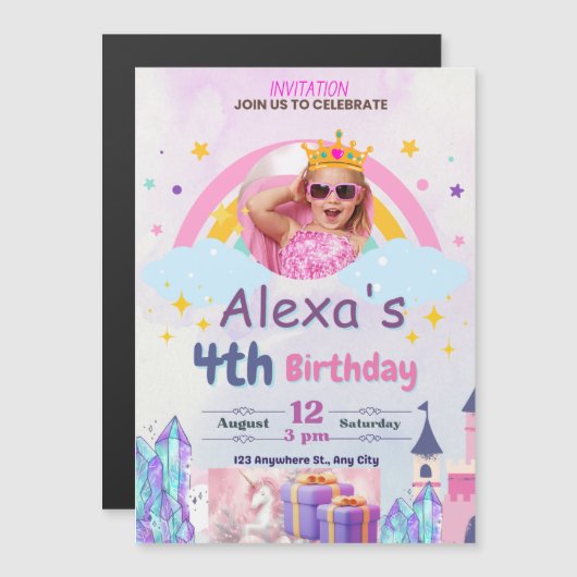 Vrolijke feestelijkheden - Kinder verjaardag Bash  Magnetische Uitnodiging (Voorkant / Achterkant)