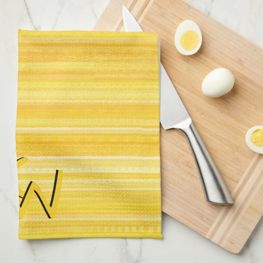 Vrolijke felgele strepen Crazy Fun Initialen Theedoek (Quarter Fold)