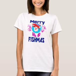 Vrolijke FishMas-SantaFish Funny T-shirt met lange