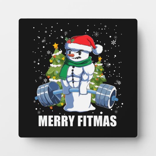Vrolijke Fitmas, Grappige Kerstmis Sneeuwman Gym O Fotoplaat (Voorkant)