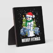 Vrolijke Fitmas, Grappige Kerstmis Sneeuwman Gym O Fotoplaat (Voorkant)
