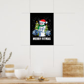 Vrolijke Fitmas, Grappige Kerstmis Sneeuwman Gym O Poster (Keuken)