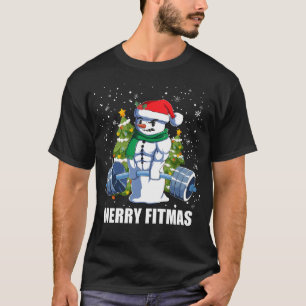 Vrolijke Fitmas, Grappige Kerstmis Sneeuwman Gym O T-shirt