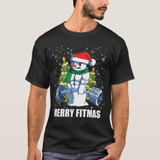 Vrolijke Fitmas, Grappige Kerstmis Sneeuwman Gym O T-shirt (Voorkant)