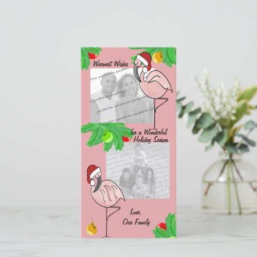 Vrolijke Flamingo's/ Fotokaart voor groeten Feestdagenkaart (Staand voorkant)
