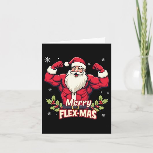 Vrolijke Flex-mas Spieren voor Kerstmis Santa Fitn Kaart (Voorkant)