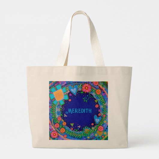 Vrolijke Floral Blue Inspirivity Canvas tas (Achterkant)
