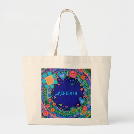 Vrolijke Floral Blue Inspirivity Canvas tas (Voorkant)