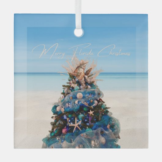 Vrolijke Florida Kerst Tropical Beach HolidayTree Glas Ornament (Voorkant)