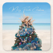 Vrolijke Florida Kerst Tropical Beach HolidayTree Kartonnen Onderzetters (Voorkant)