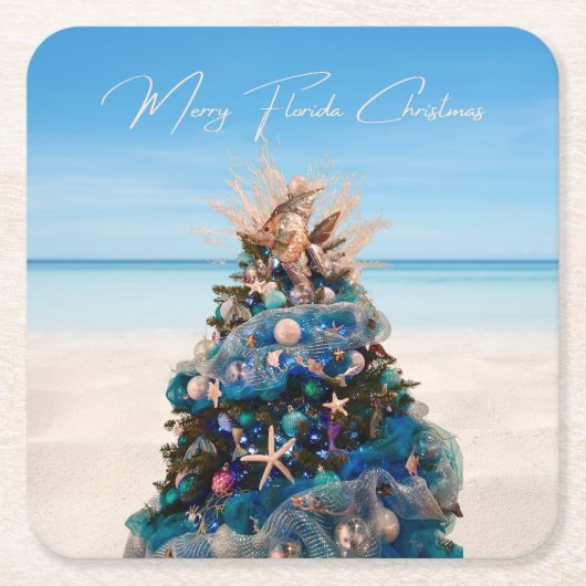 Vrolijke Florida Kerst Tropical Beach HolidayTree Kartonnen Onderzetters (Voorkant)