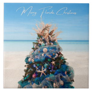 Vrolijke Florida Kerst Tropical Beach HolidayTree Tegeltje