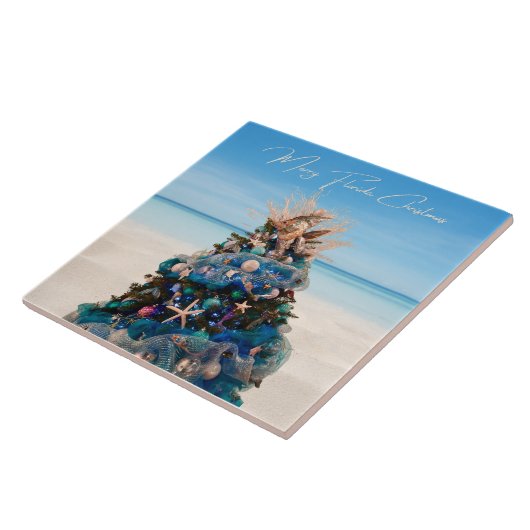 Vrolijke Florida Kerst Tropical Beach HolidayTree Tegeltje (Zijkant)