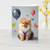 Vrolijke Fluffy Hond Kaart (Gele Bloem)