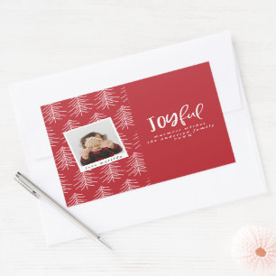 Vrolijke foto en kerstboom vakantie gunst rechthoekige sticker