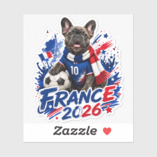 Vrolijke Franse Bulldog Voetbal Fan Sticker 2026