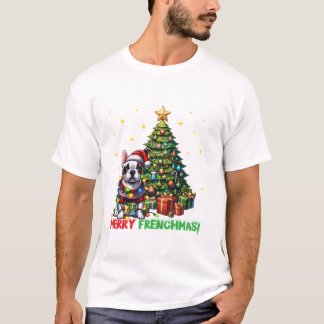 Vrolijke Franse Kerst Franse Bulldog T-shirt
