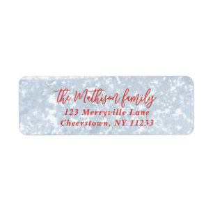 Vrolijke Frosty Blue en Red Bright Cheerful Return Etiket
