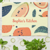 Vrolijke Fruit Karakters in Waterverf Theedoek (Gevouwen)