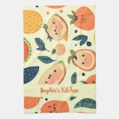 Vrolijke Fruit Karakters in Waterverf Theedoek (Verticaal)