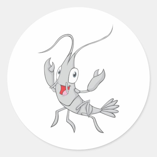 Vrolijke garnalen ronde sticker (Voorkant)