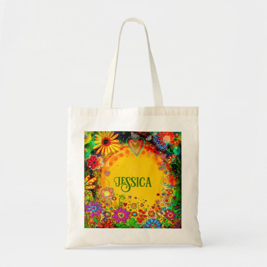 Vrolijke gele bloemige aangepaste inspirativiteit  tote bag (Voorkant)