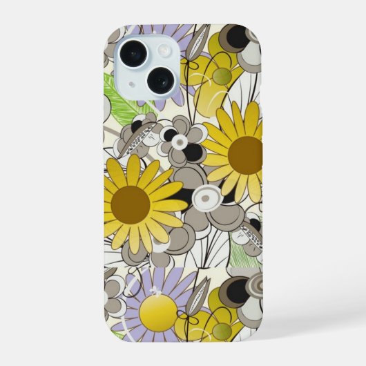 Vrolijke Gele Gebloemde iPhone 15 Case (Achterkant)