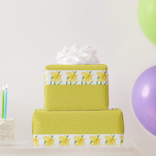 Vrolijke Gele Narcissen Bloem en Stippen  Cadeaupapier