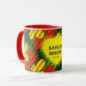 Vrolijke Gele & Rode Bloemen met Groene Mok (Voorkant links)