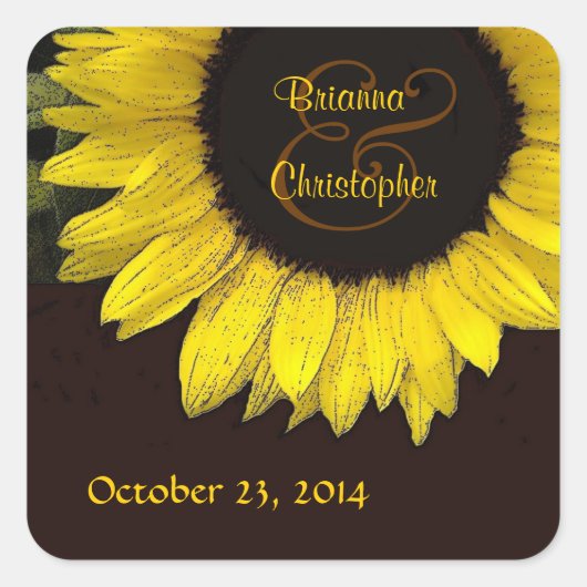 Vrolijke gele zonnebloem bruiloft Sticker (Voorkant)