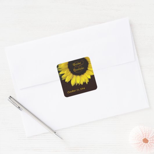 Vrolijke gele zonnebloem bruiloft Sticker (Envelop)