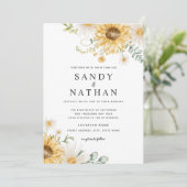 Vrolijke gele zonnebloem bruiloft uitnodiging (Staand voorkant)