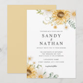 Vrolijke gele zonnebloem bruiloft uitnodiging (Voorkant / Achterkant)
