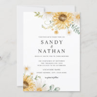 Vrolijke gele zonnebloem bruiloft uitnodiging