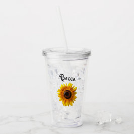 Vrolijke Gele Zonnebloem met Bij Gepersonaliseerd Acryl Drinkbeker