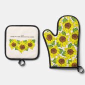 Vrolijke gele Zonnebloem Schrift Keuken Ovenwant & Pannenlap Set (Voorkant)