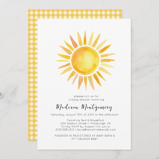 Vrolijke Gele Zonneschijn Gingham Baby shower Kaart (Voorkant / Achterkant)