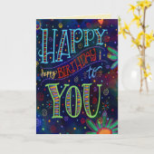 Vrolijke Gelukkige Verjaardag aan u Leuk Kleurrijk Kaart (Gele Bloem)