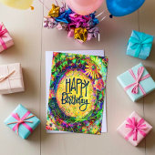 Vrolijke Gelukkige Verjaardag Fun Bloemengeel Kaart