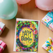 Vrolijke Gelukkige Verjaardag Fun Bloemengeel Kaart