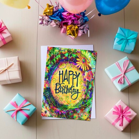 Vrolijke Gelukkige Verjaardag Leuk Bloemengeel Kaart