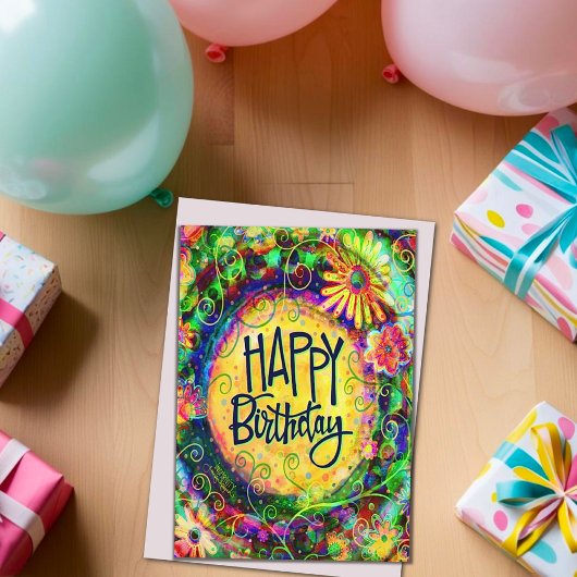 Vrolijke Gelukkige Verjaardag Leuk Bloemengeel Kaart